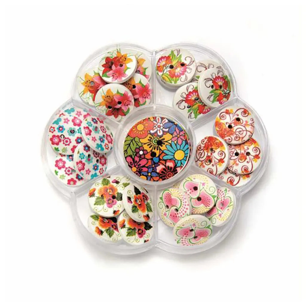 Wooden Buttons 32pcs Printed
