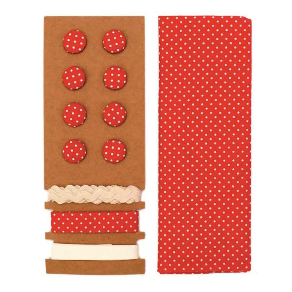 Textile Set Red with Dots 48x48cm Ribbons 3x1m, 8 Buttons