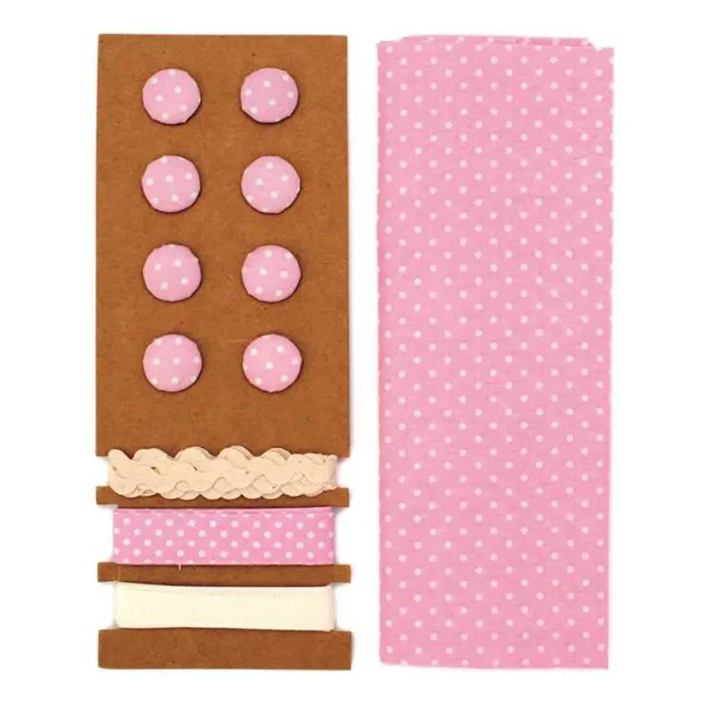 Textile Set Pink with Dots 48x48cm Ribbons 3x1m,  8 Buttons