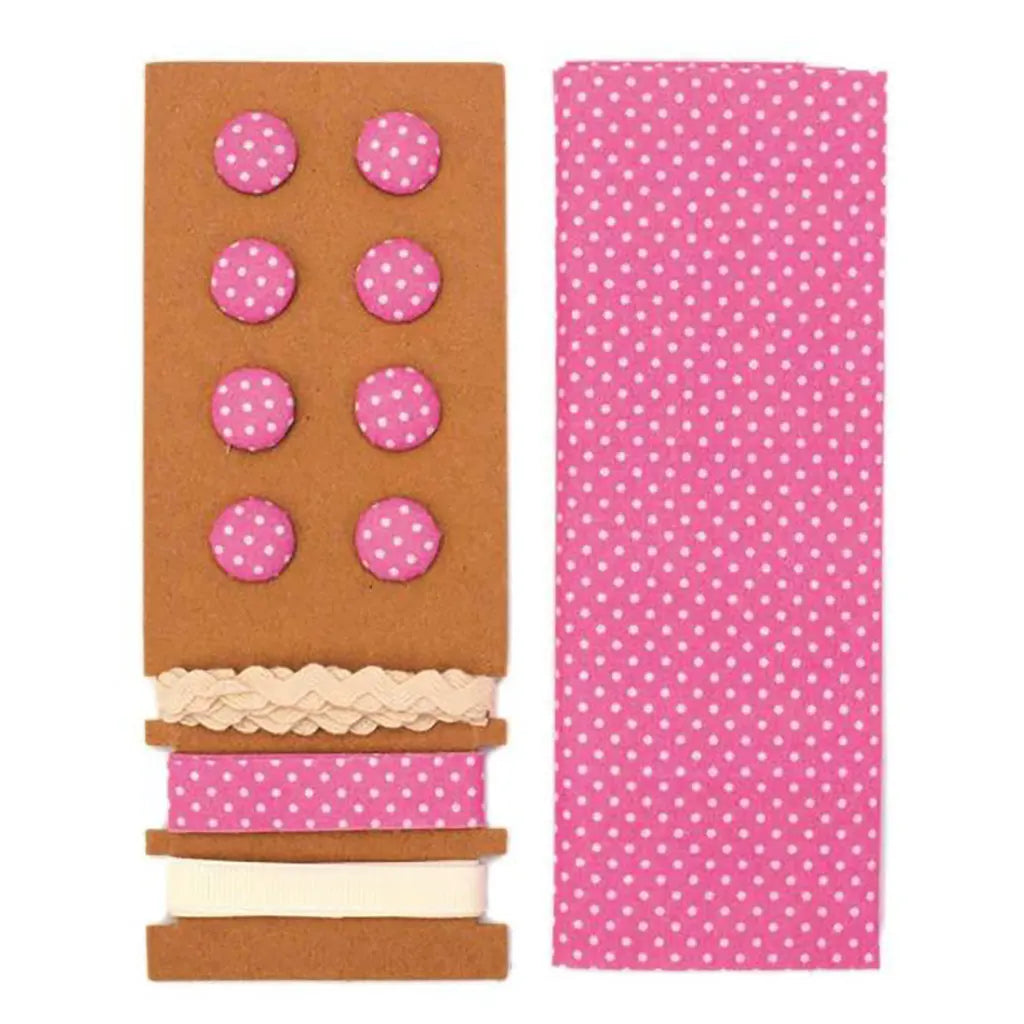 Textile Set Pink with Dots 48x48cm Ribbons 3x1m, 8 Buttons