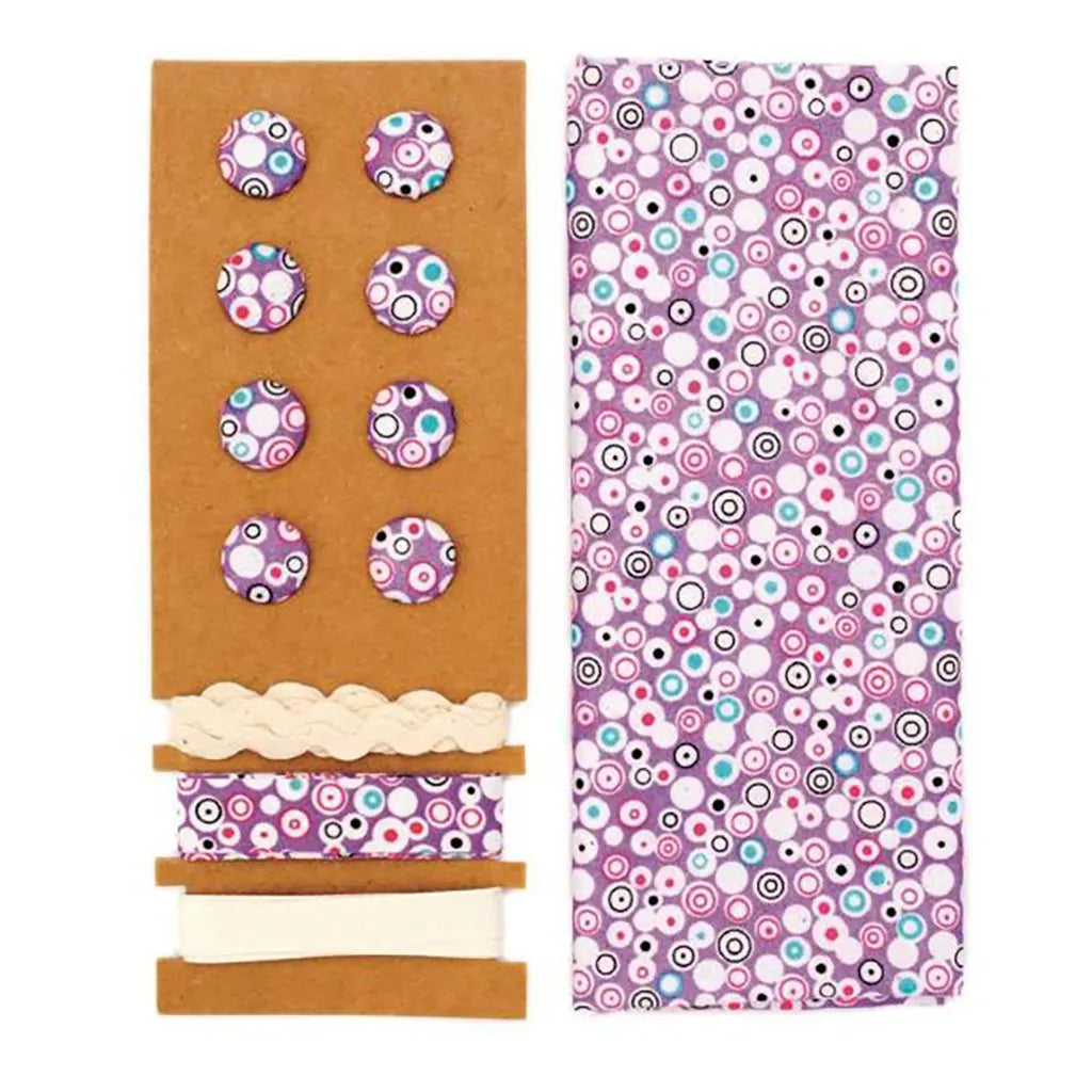 Textile Set Lilac Circels 48x48cm Ribbons 3x1m, 8 Buttons