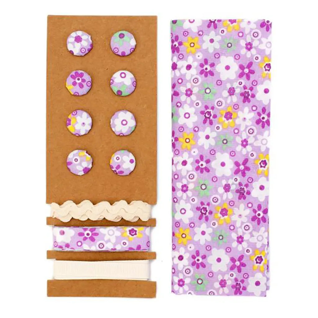 Textile Set Lilac Flowers 48x48cm Ribbons 3x1m, 8 Buttons