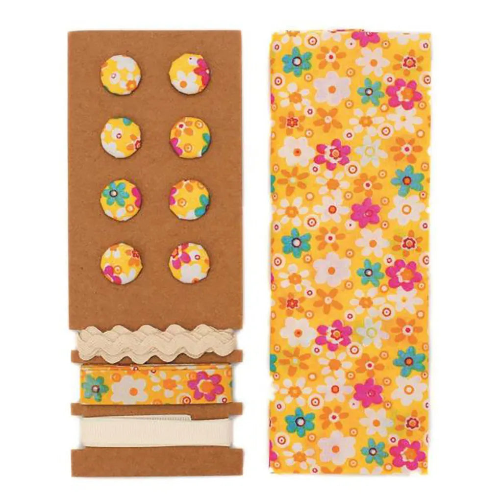 Textile Set Yellow Flowers 48x48cm Ribbons 3x1m, 8 Buttons