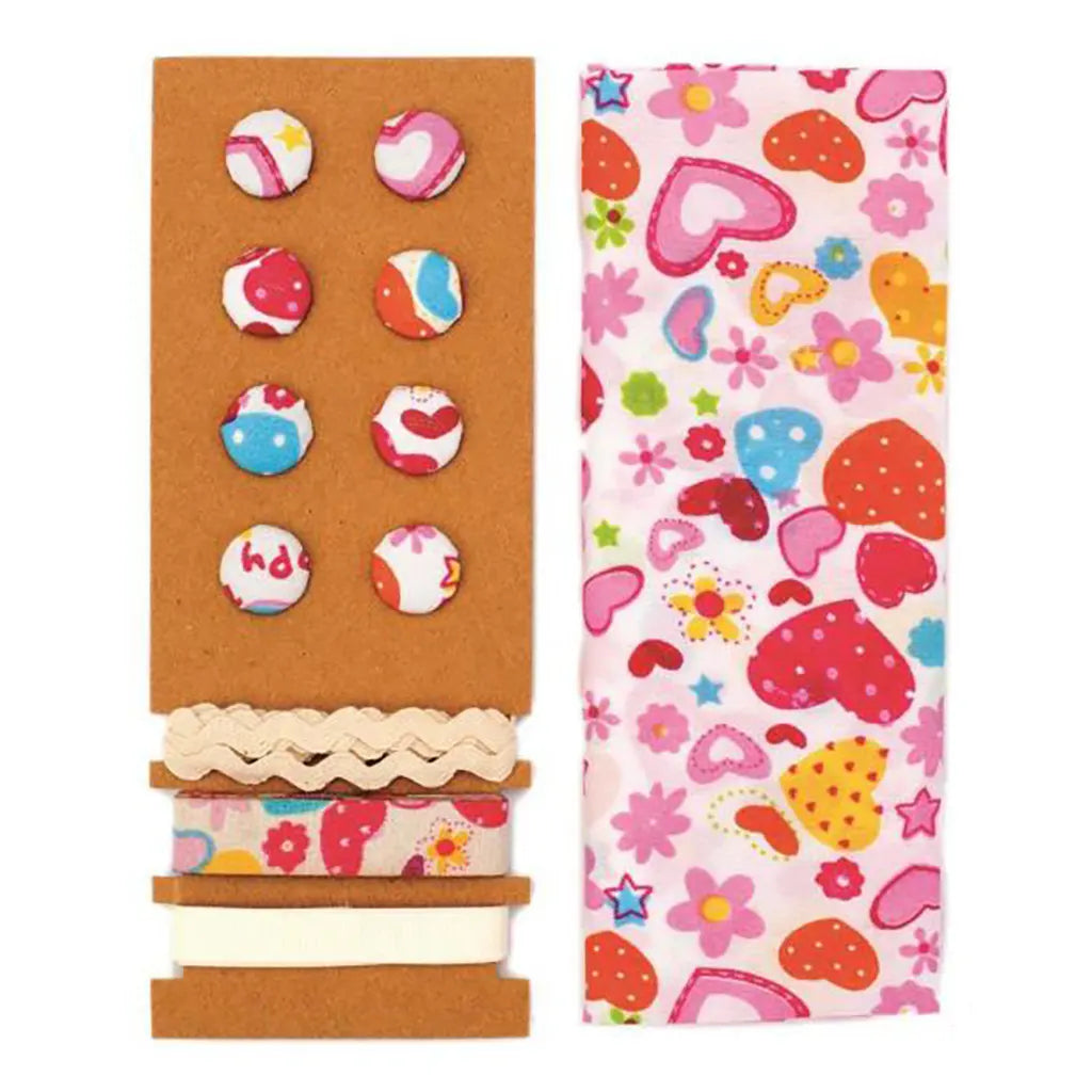 Textile Set Hearts Multicolor 48x48cm Ribbons 3x1m, 8 Buttons