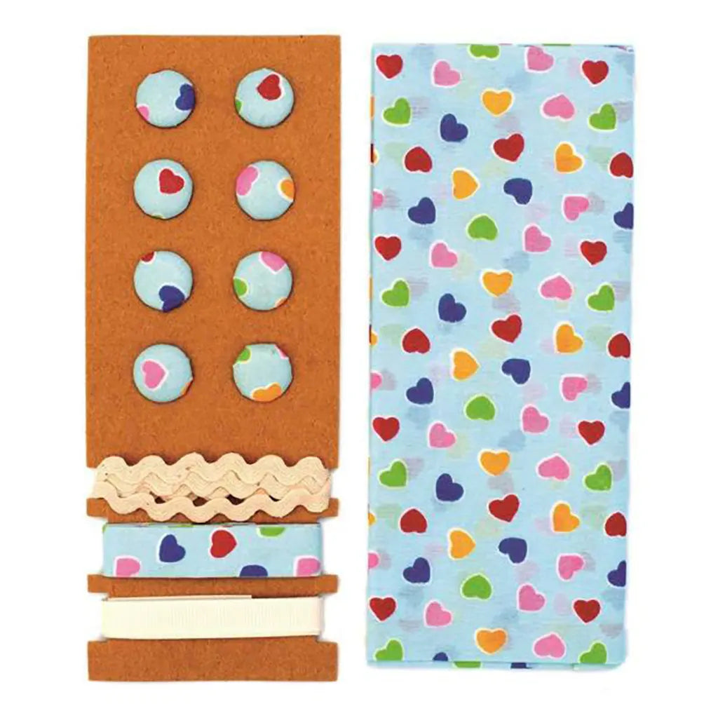 Textile Set Blue with Hearts 48x48cm Ribbons 3x1m, 8 Buttons