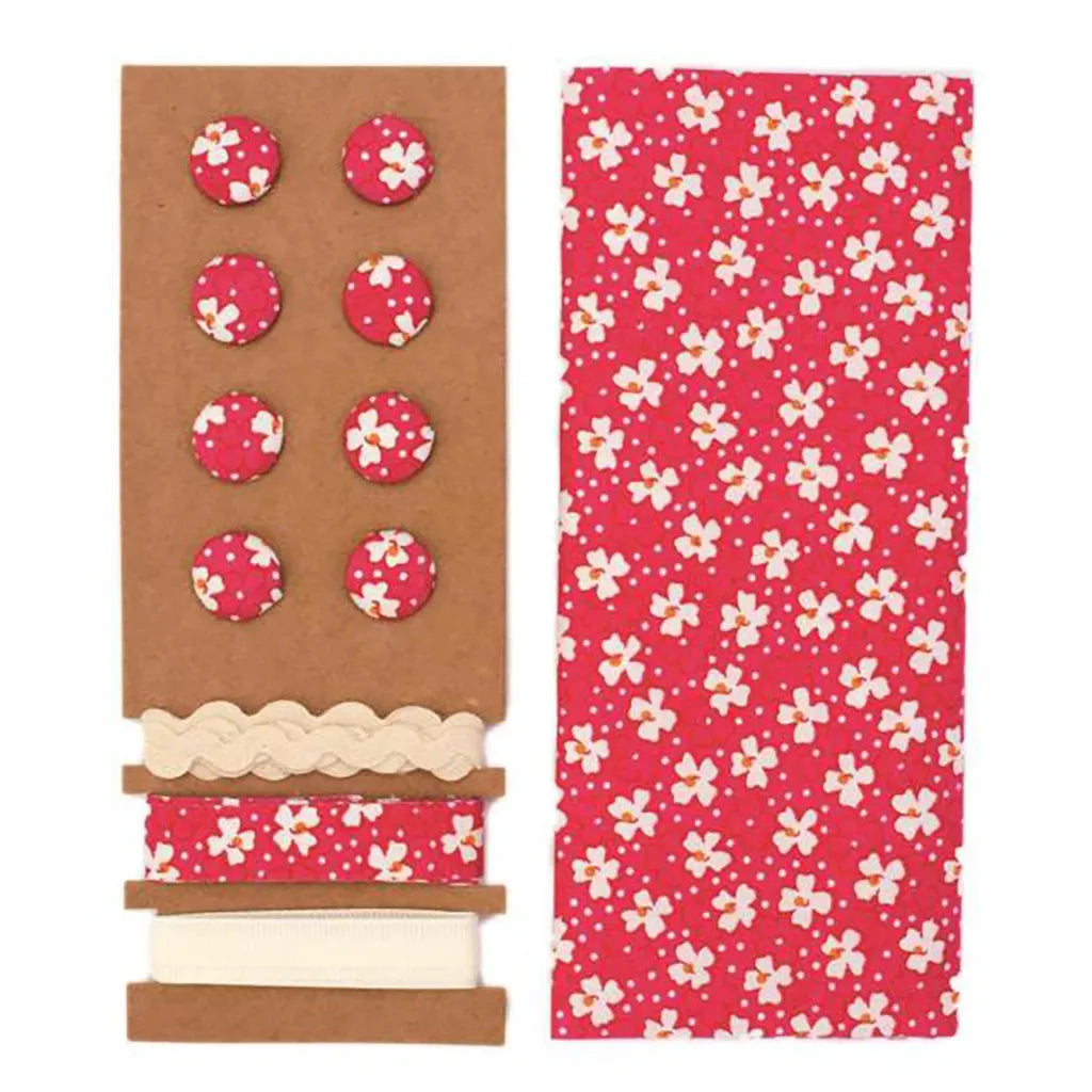 Textile Set Raspberry Red Flow 48x48cm Ribbons 3x1m, 8 Buttons