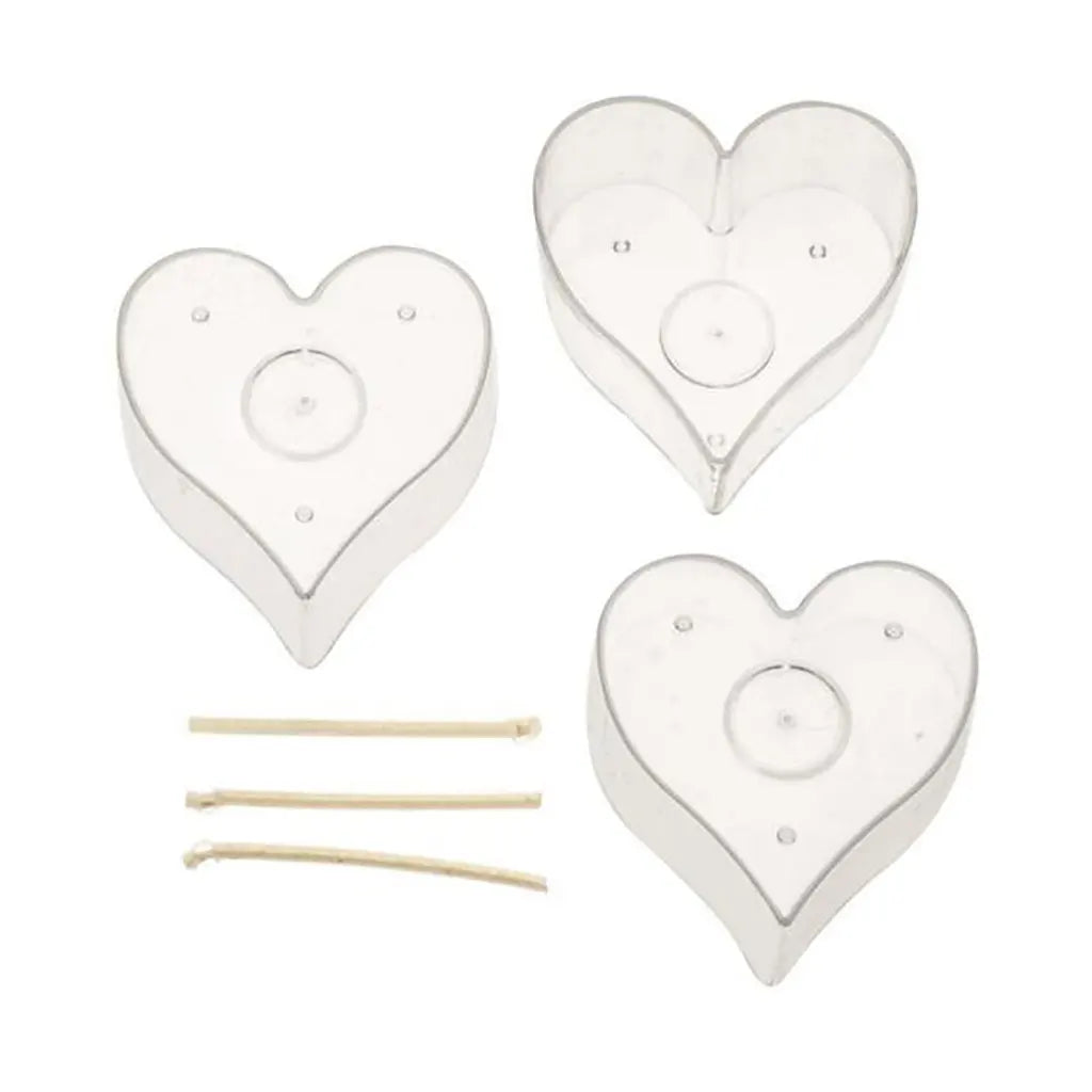 Candle Mould Heart 3pcs 53x55x25mm with Wick