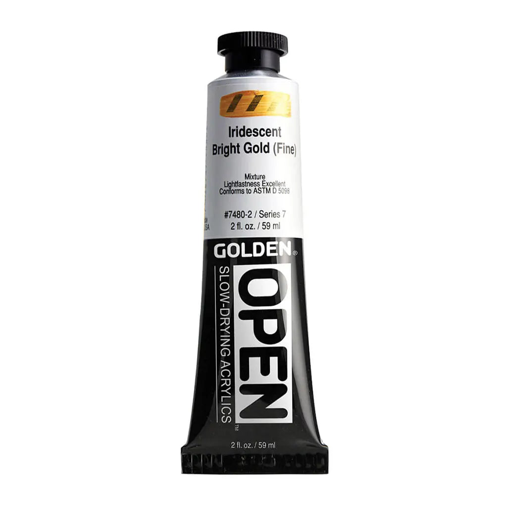 Golden OPEN Slow-Drying Acrylic Paint 2oz Iridescent Bright Gold (Fine) S7