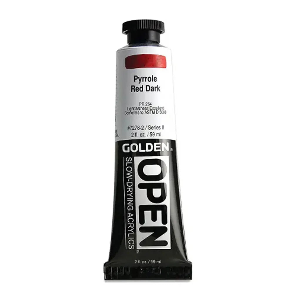 Golden OPEN Slow-Drying Acrylic Paint 2oz Pyrrole Red Dark S8