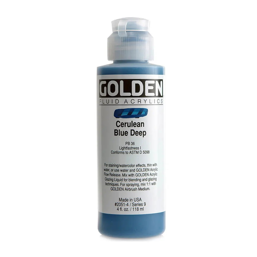 Golden Fluid Acrylic 4oz Cerulean Blue Deep S9