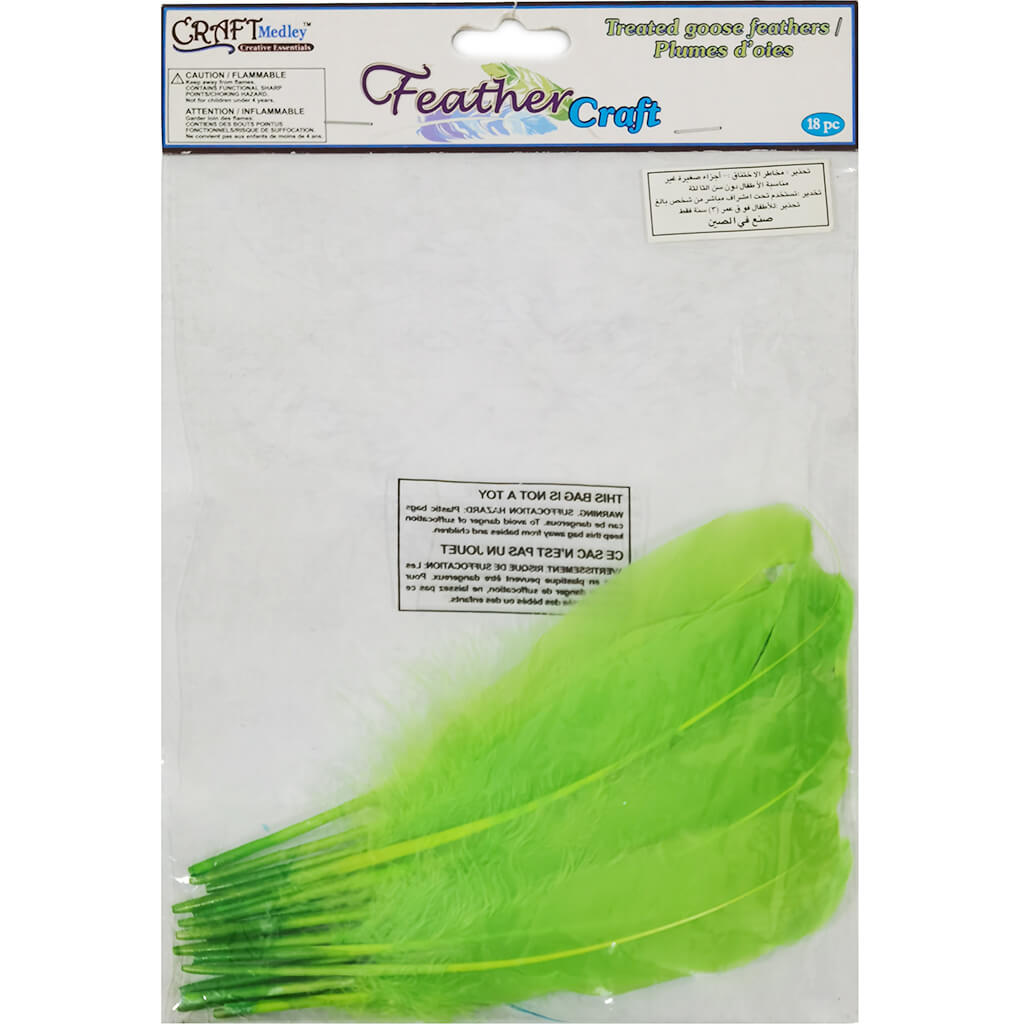 Goose Feathers 8in 18pc, Green