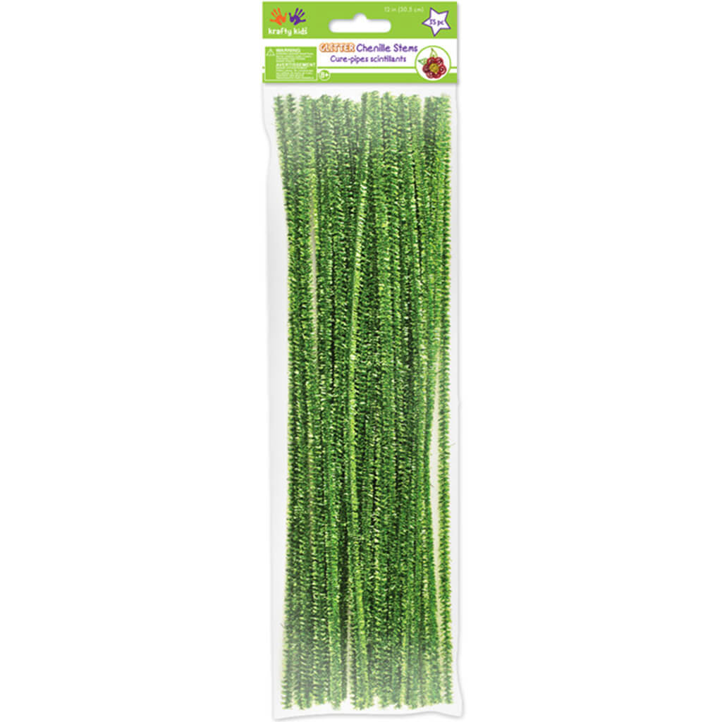 Chenille Stems Glitter 6mm x 12in Emerald