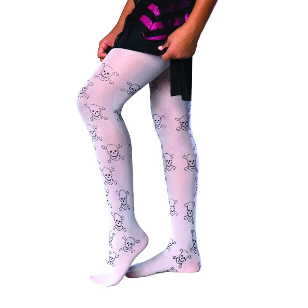 Tights Small Black Glitter Skull Print