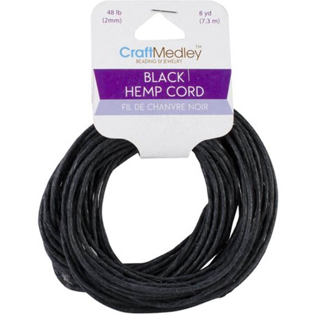 Hemp Cord Black, 2mm x 8yds