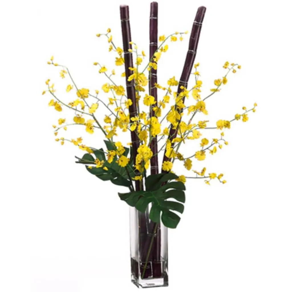 Oncidium Orchid / Sugarcane 36in H x 17in W x 19in L, Yellow, Burgundy