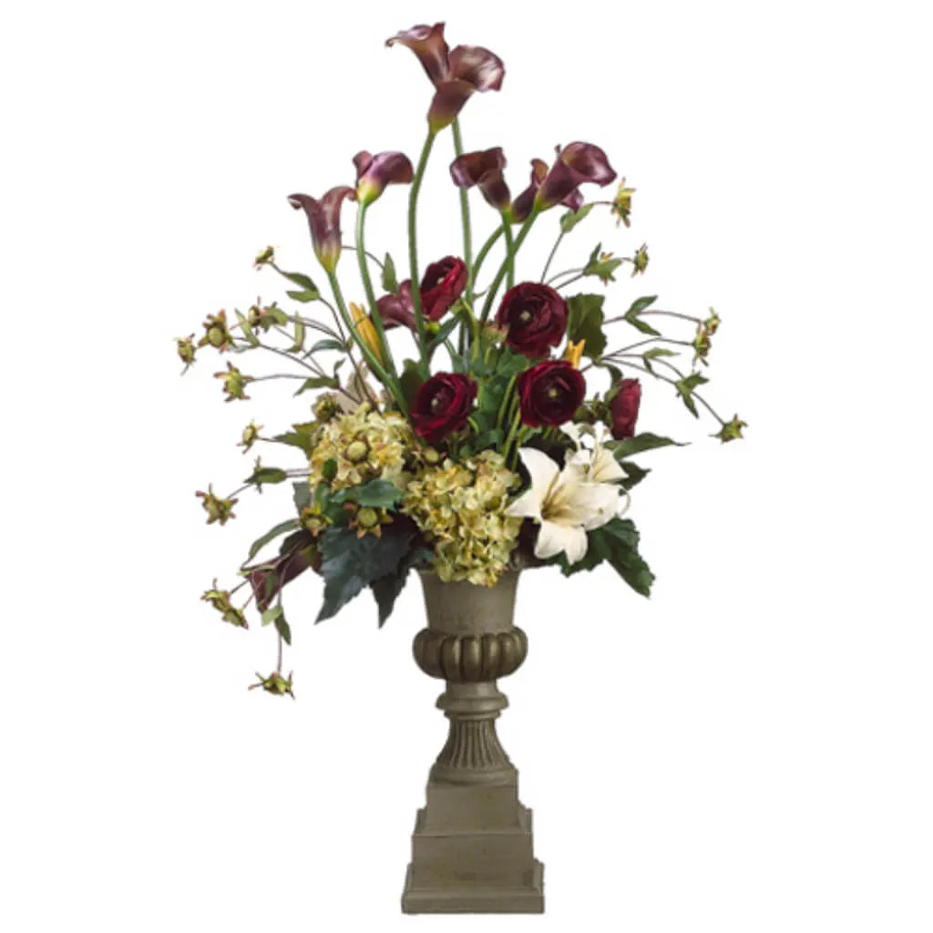 Calla Lily / Hydrangea, Lily 37in H x 20in W x 24in L, Burgundy, Green