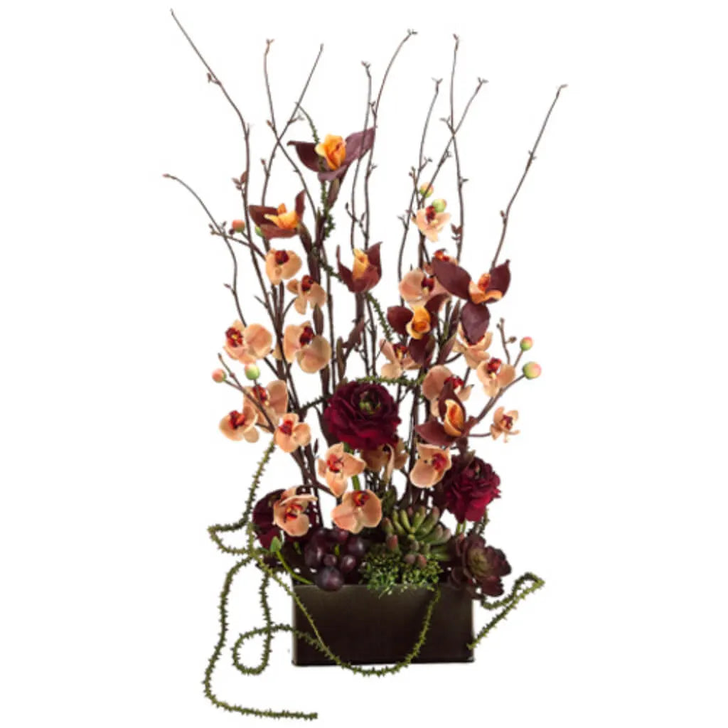 Phalaenopsis Orchid / Ranunculus 31in H x 10in W x 17in L, Burgundy