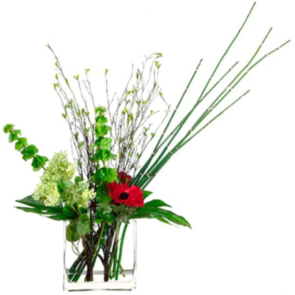 Anemone / Lilac / Horsetail in Glass Vase 32in H x 11in W x 32in L