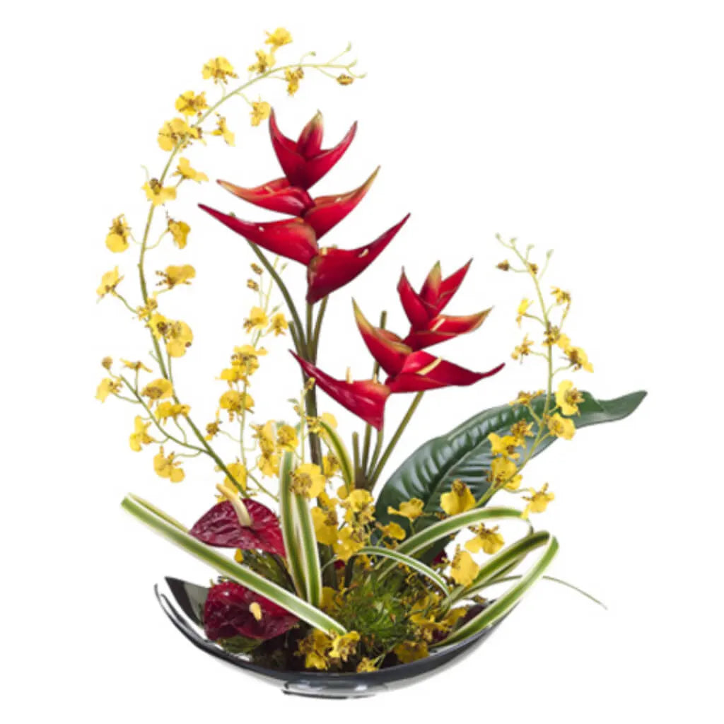 Oncidium Orchid / Tropical 24in H x 12in W x 19in L, Orange,Yellow