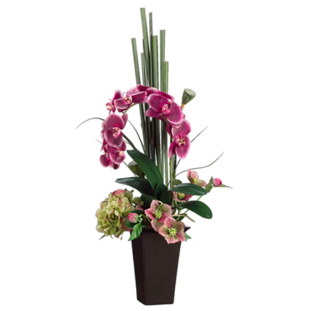 Phalanopsis Orchid / Hydrangea 34in H x 13in W x 13in L, Violet