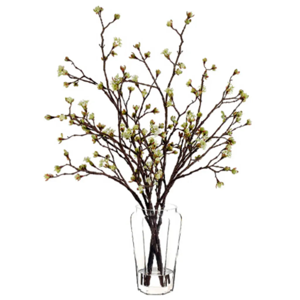 Budding Blossom in a Glass Vase, 30in H x 30in W  x 30in L, Cream