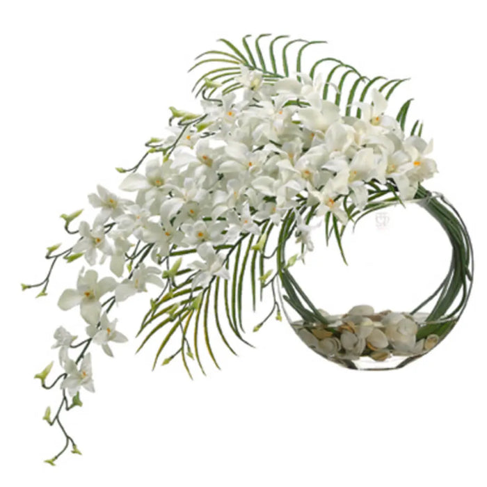 Dendrobium in Glass Vase 15in H x 15in W x 22in L, White
