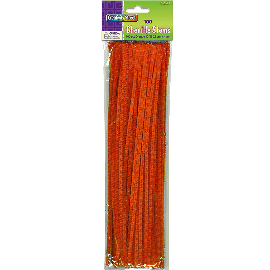 Chenille Striped Stems 100pc 12in, Orange