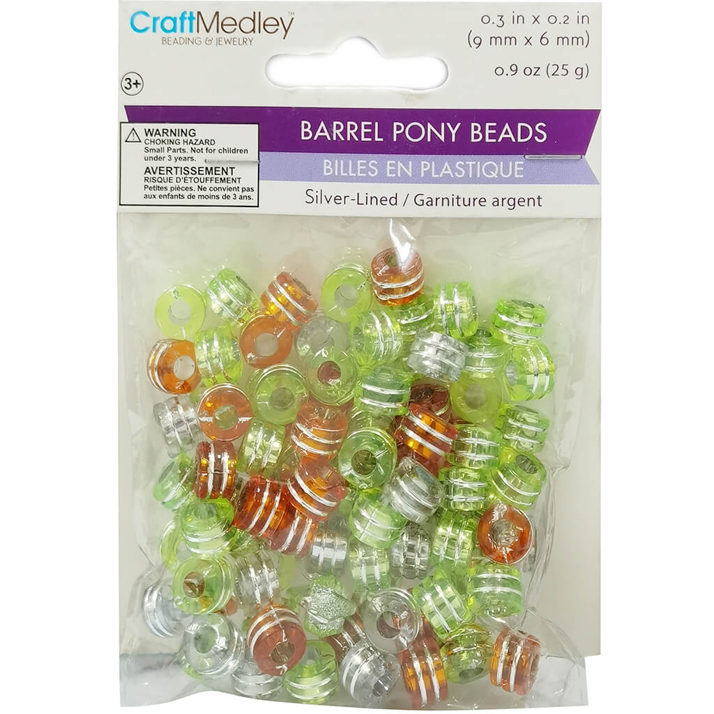 Pony Beads 9mm x 6mm Citrus Silver Lined 25G