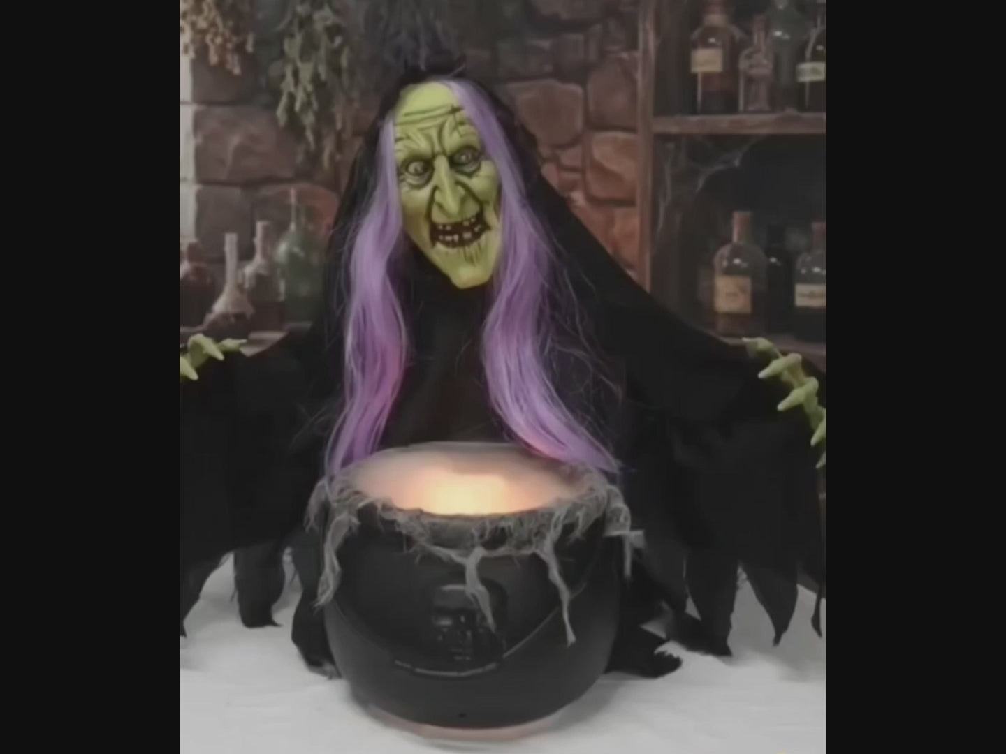 Animated Witch with  Cauldron, 50 cm