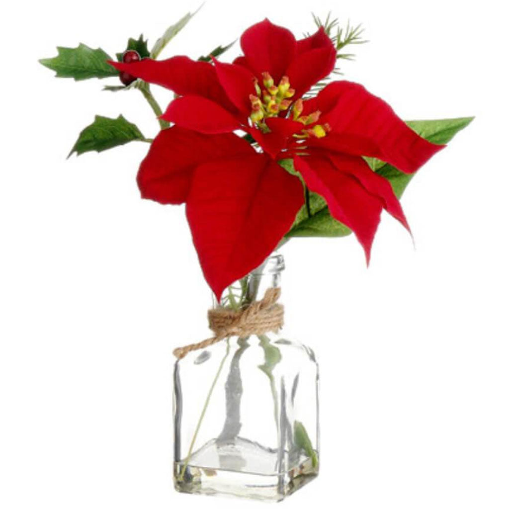 Poinsettia Berry in Glass Vase 