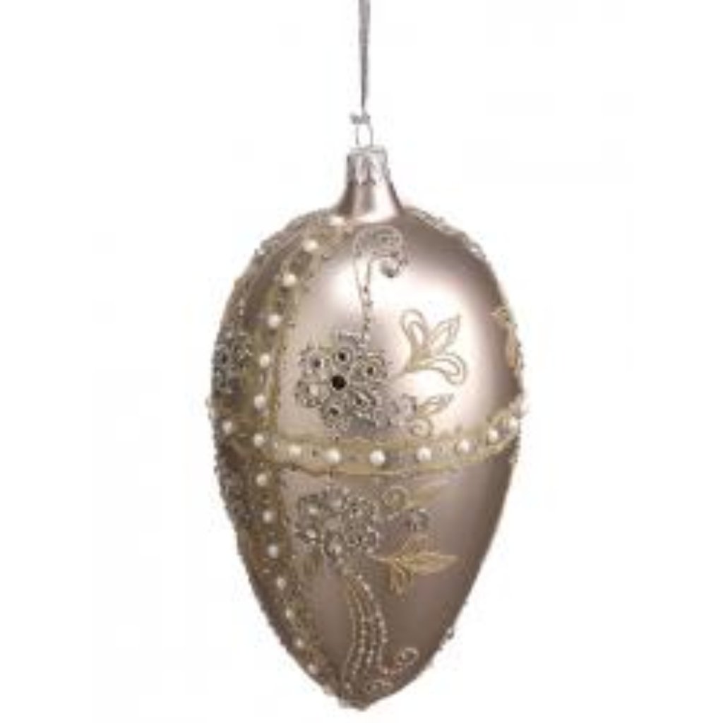 Rhinestone &amp; Pearl Glass Eggshell Ornament 