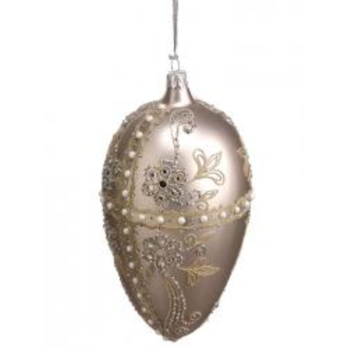 Rhinestone & Pearl Glass Eggshell Ornament 