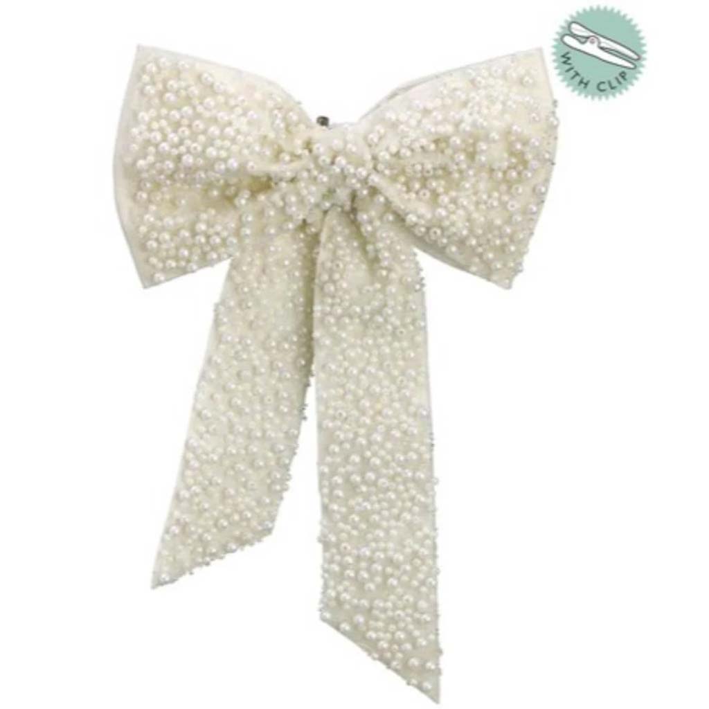 Pearl Bow Clip on Ornament 