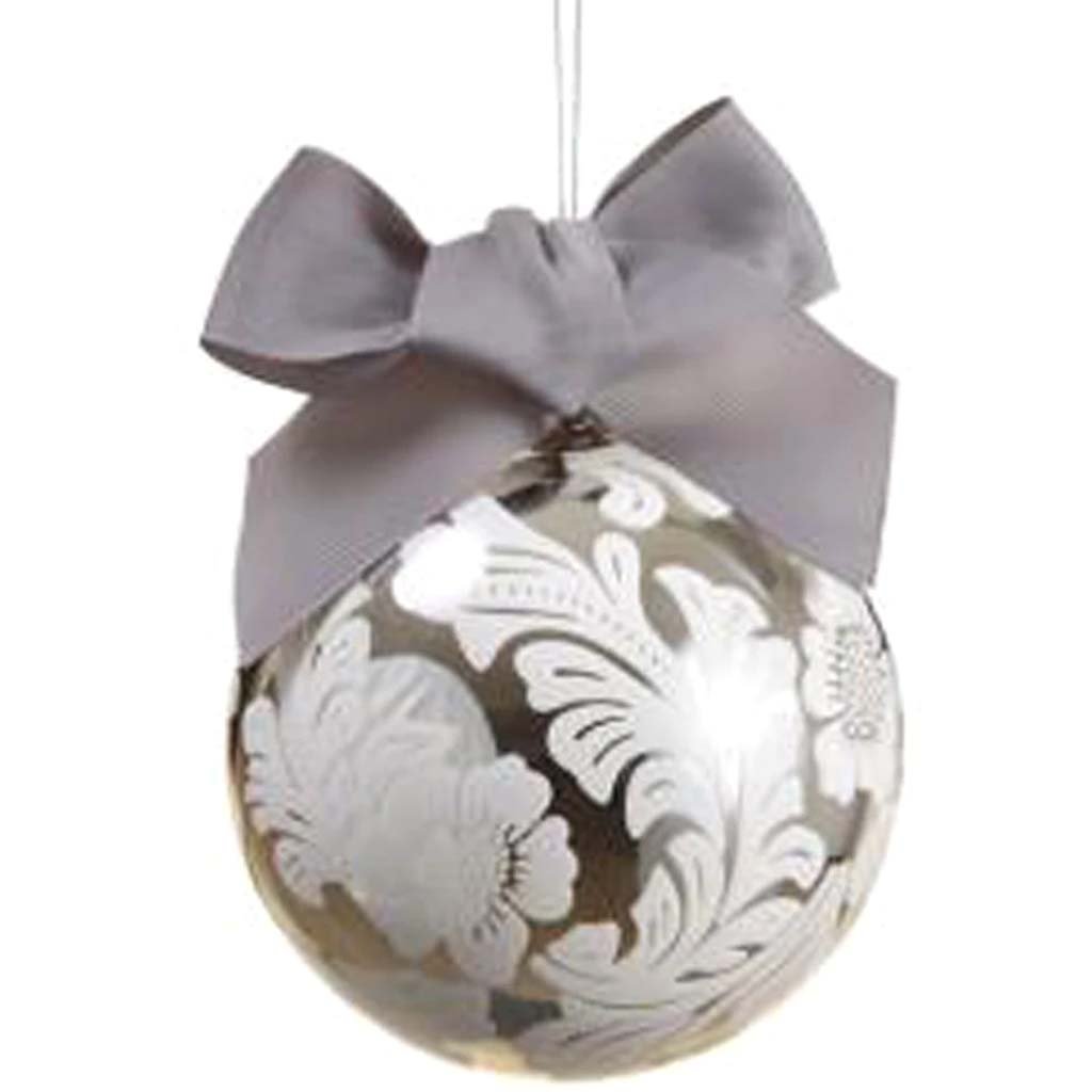 Flower/Leaf Pattern Glass Ball Ornament 