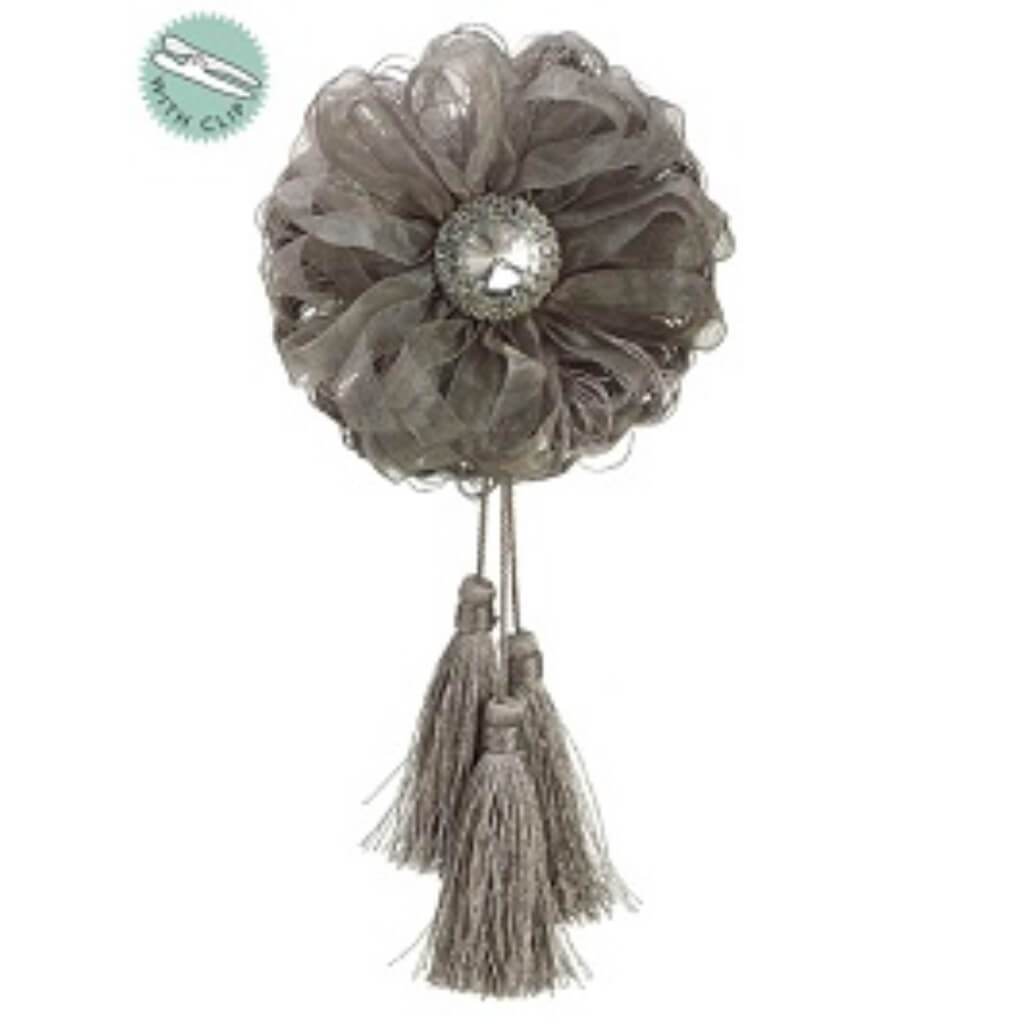 Rhinestone Flower Tassel Clip On Ornament 