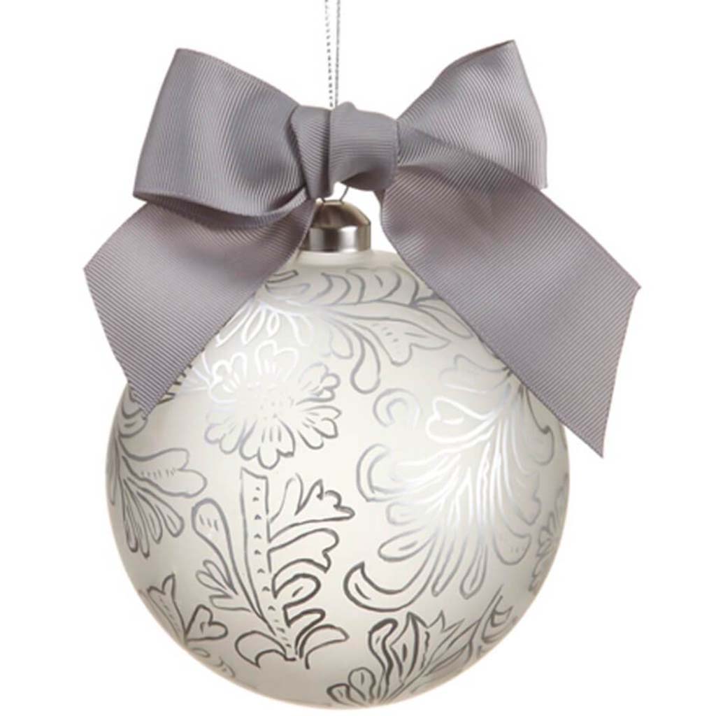 Flower/Leaf Pattern Glass Ball Ornament 