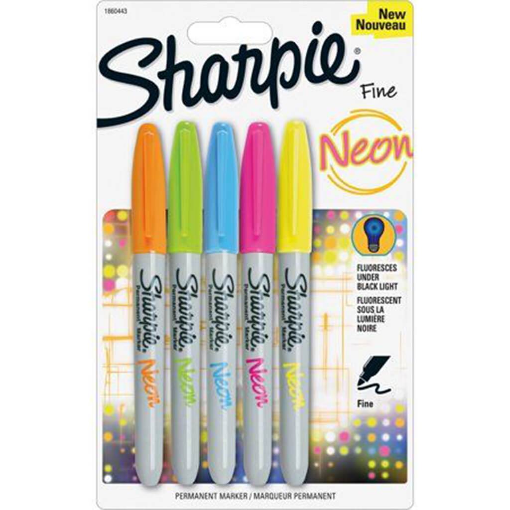 Sharpie Neon Permanent Markers Fine Point 5pcs