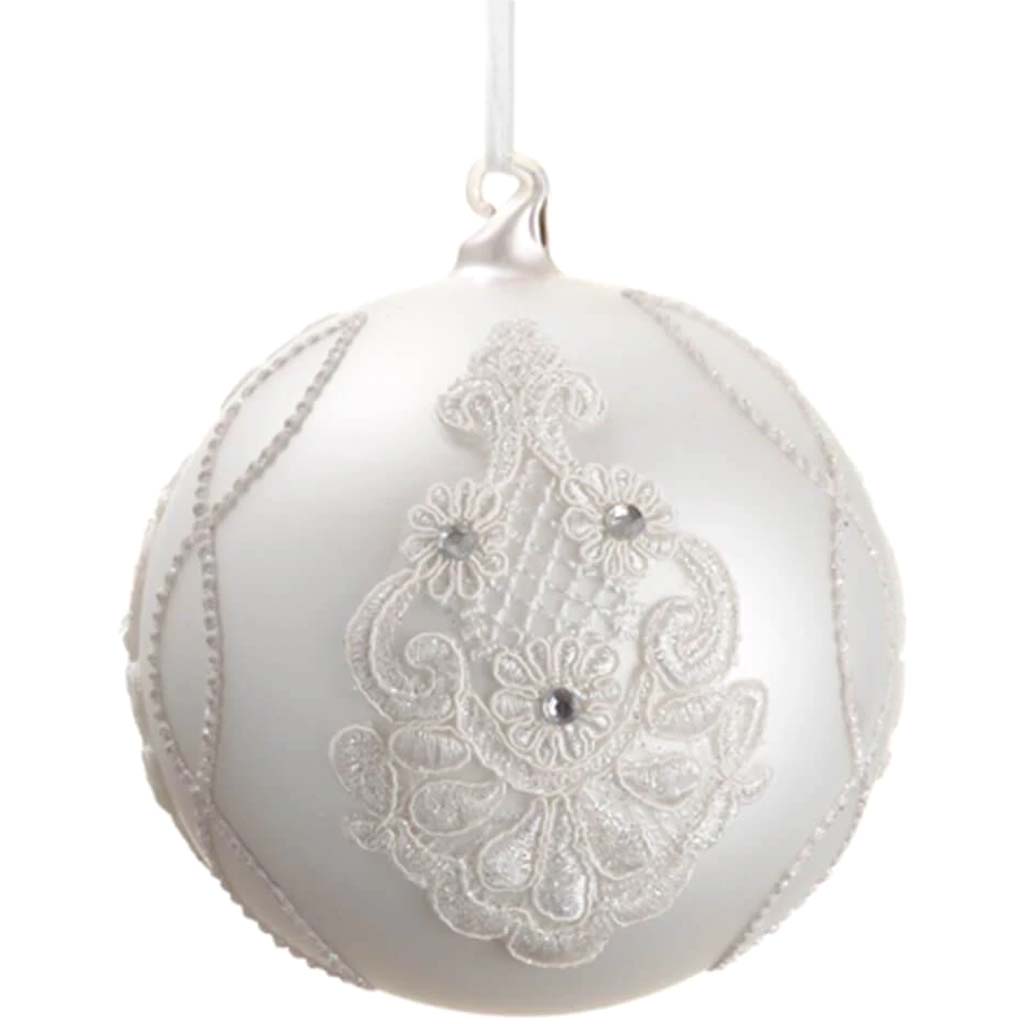 Rhinestone Lace Glass Ball Ornament 