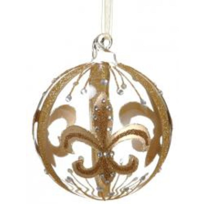 Glass Rhinestone Fleur-de-lis Ball Ornament 