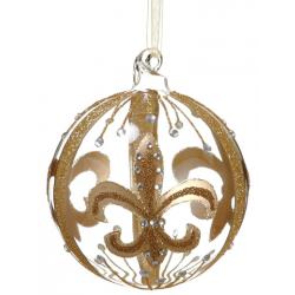 Glass Rhinestone Fleur-de-lis Ball Ornament 