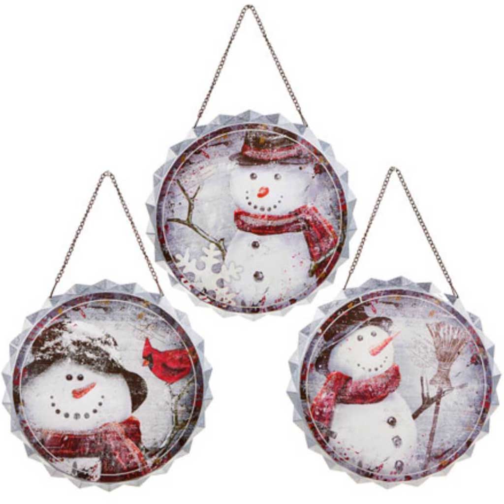 Snowman Bottle Cap Metal Hanging Decorations 9.2 inches 