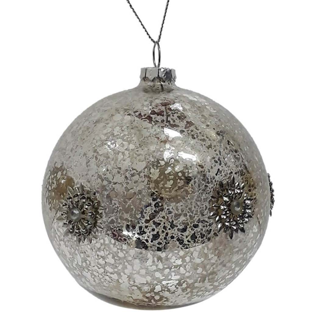 Jeweled Mercury Glass Ball Ornament 