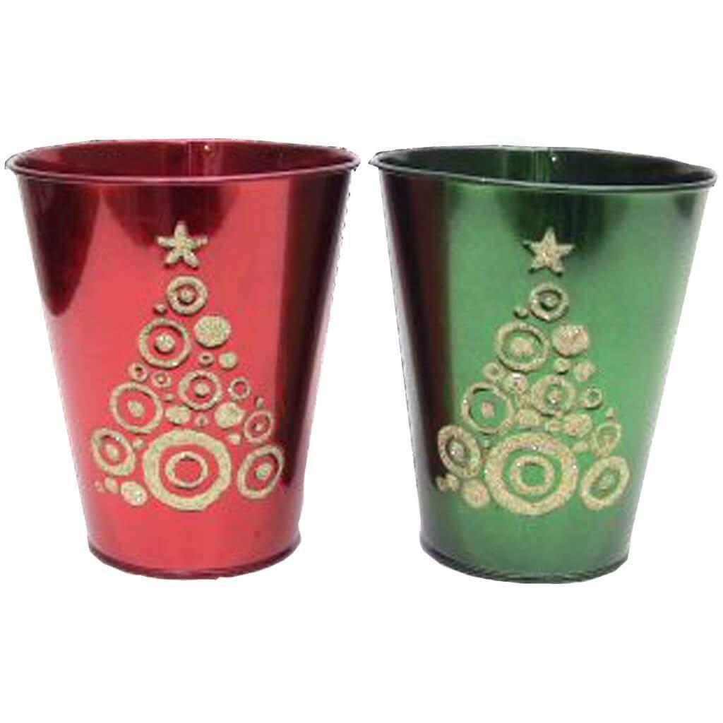 Christmas Tree Tin Round Pot 5.21in