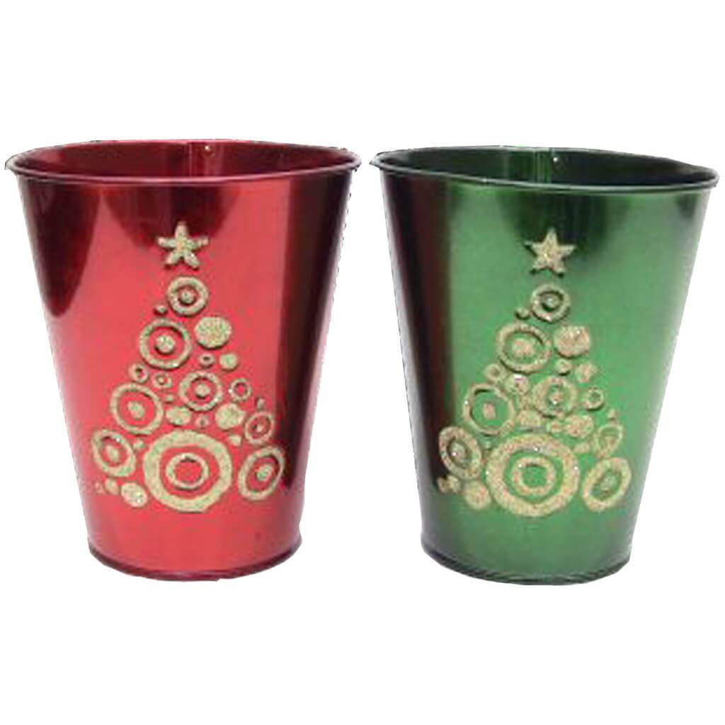 Christmas Tree Tin Round Pot 5.21in 