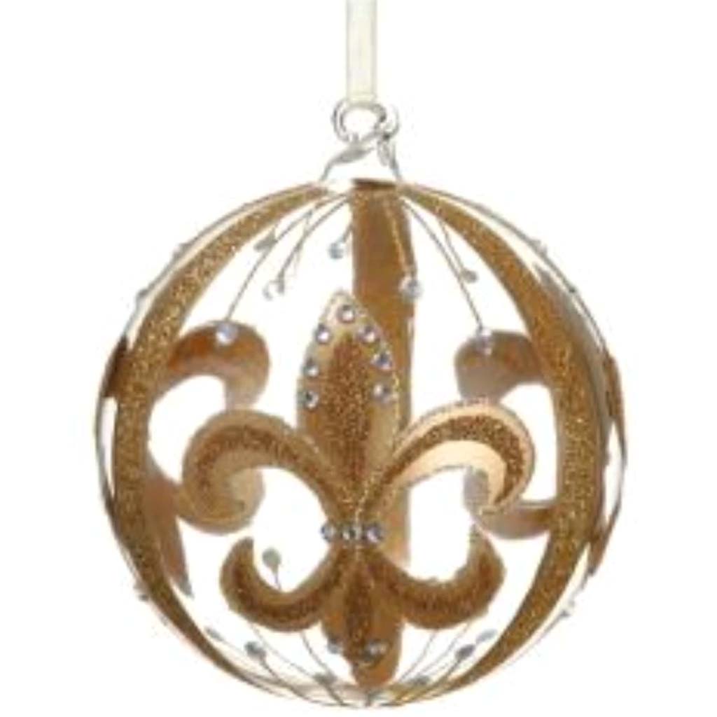 Glass Rhinestone Fleur-de-lis Ball Ornament 