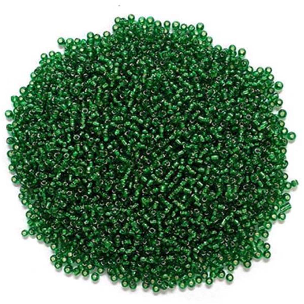 Glass Seed Beads: 12/0 Silverlined 60Gms E) Emerald 