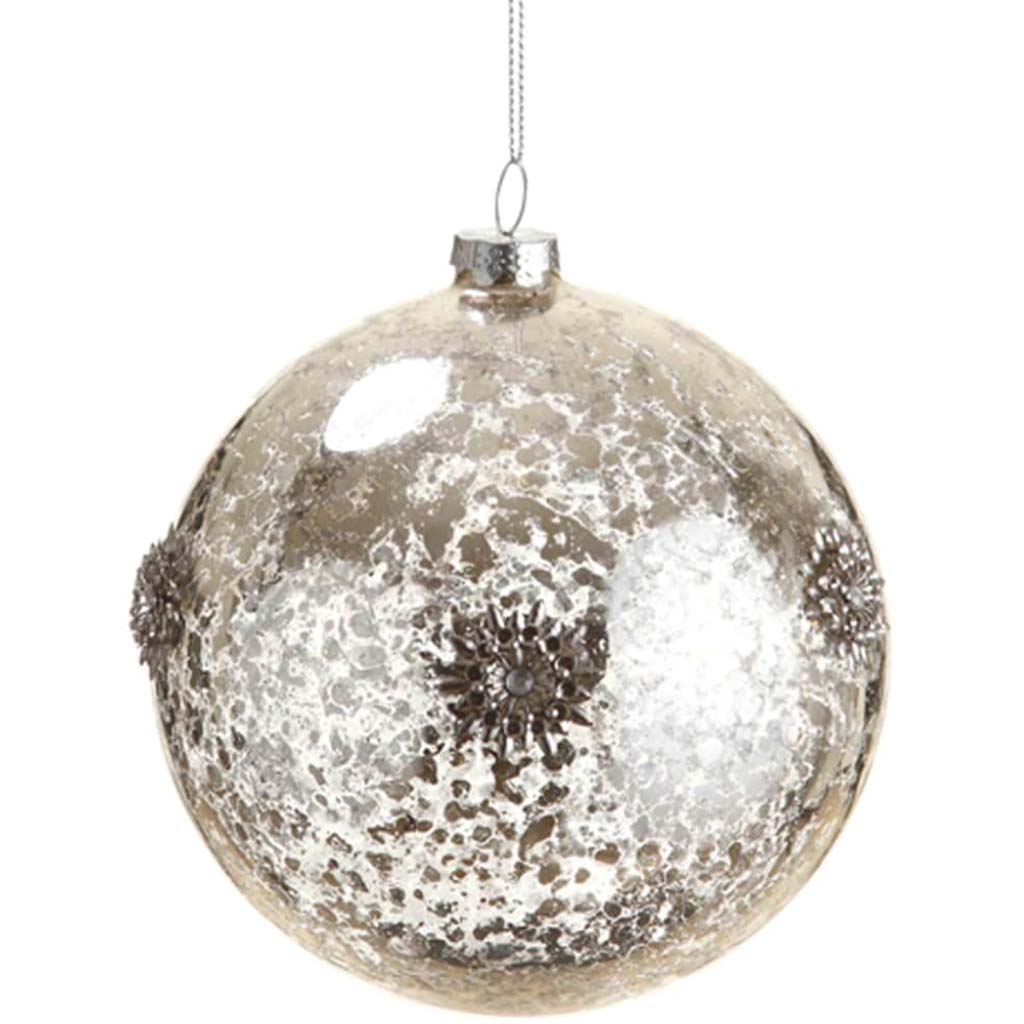 Jeweled Mercury Glass Ball Ornament 