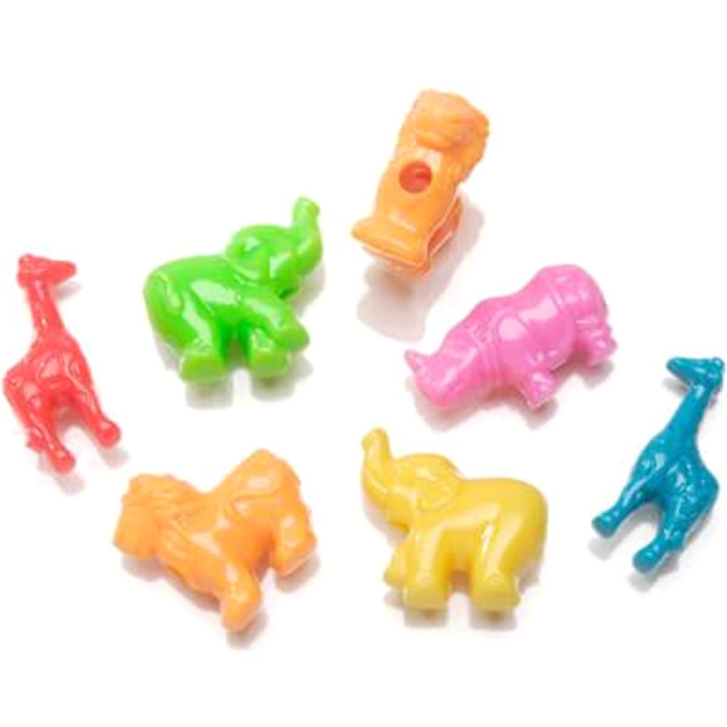 Plastic Novelty Beads Zoo Animal Shapes Bright Colors 1/4 lb 