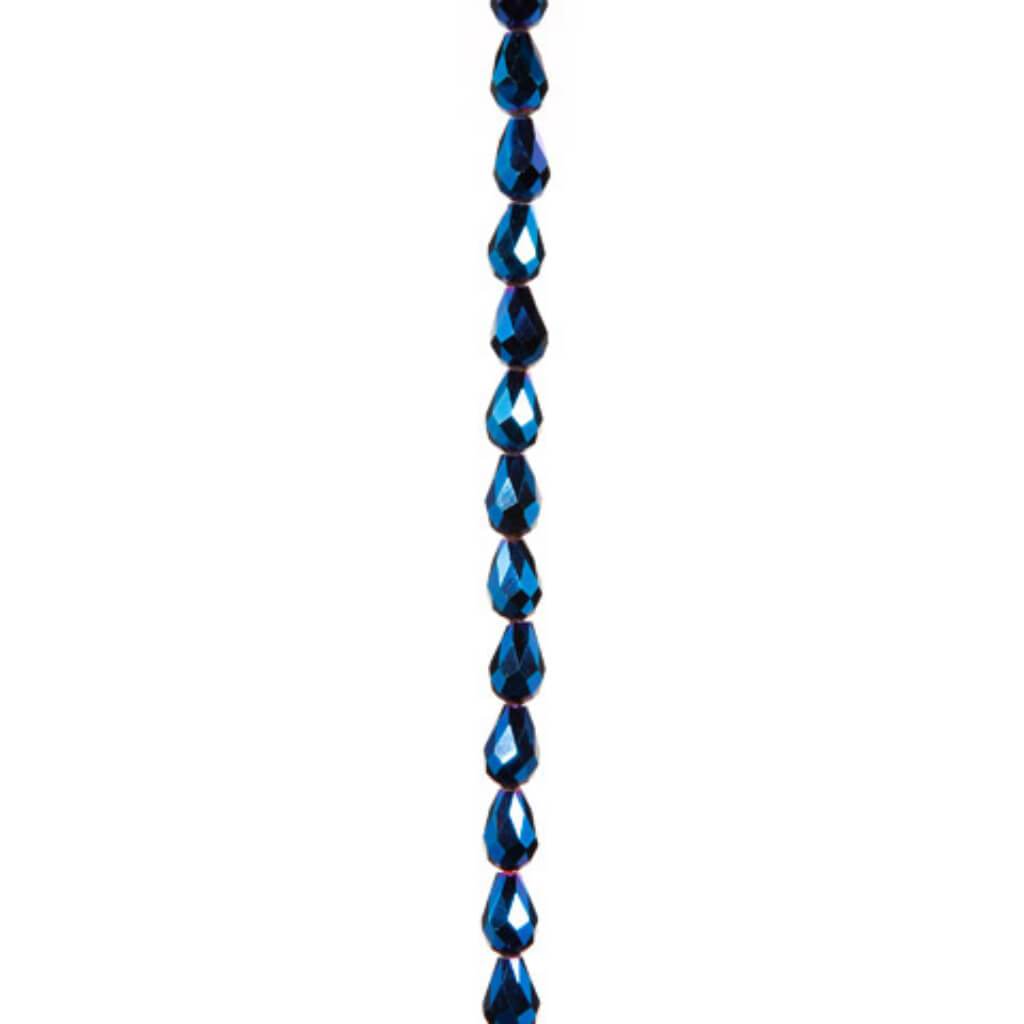 CRYSTAL BEAD STRAND TEARDROP BLUE IRIDESCENT 11MM 7IN 