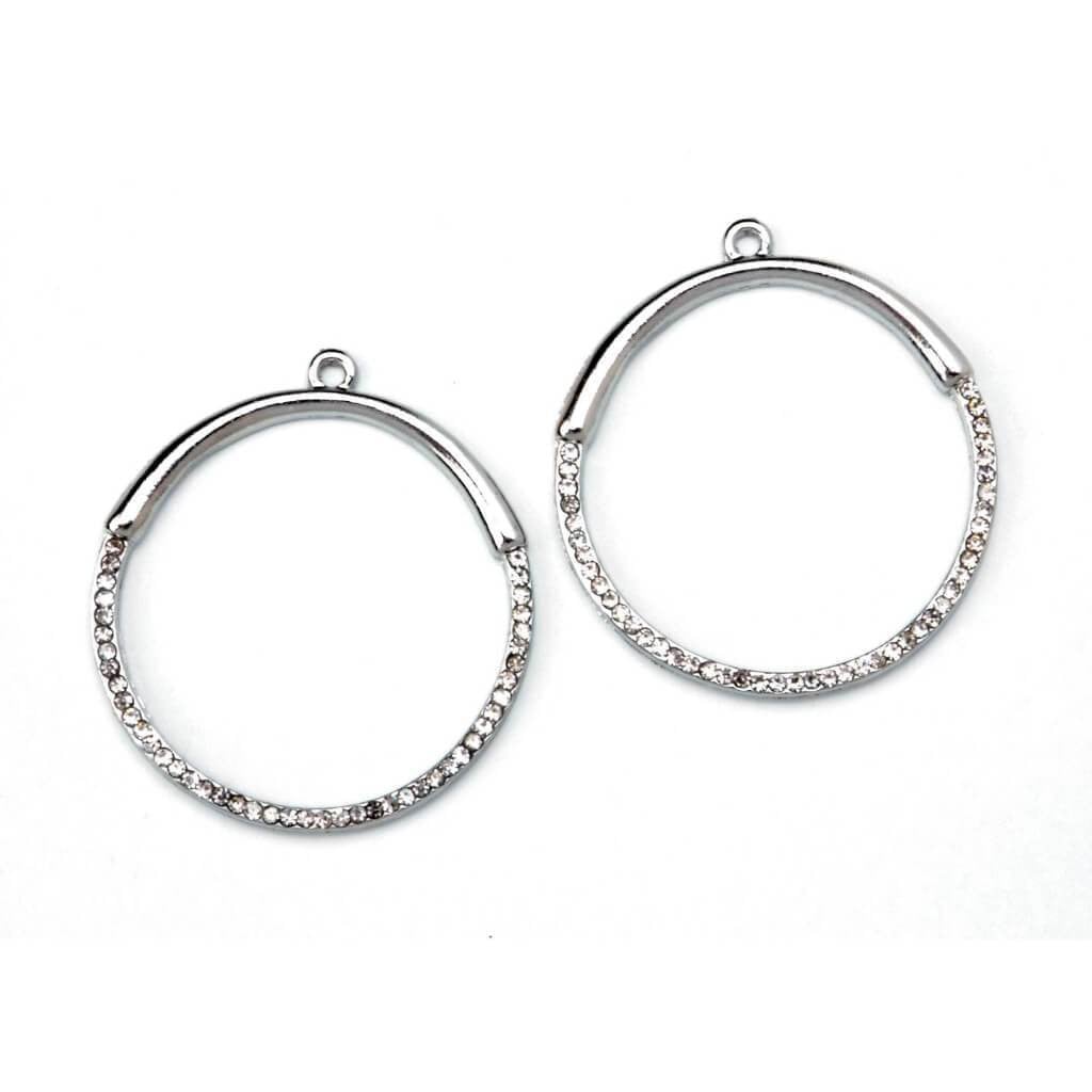 CHARM OPEN HOOP SLVR &amp; RHINESTONES 